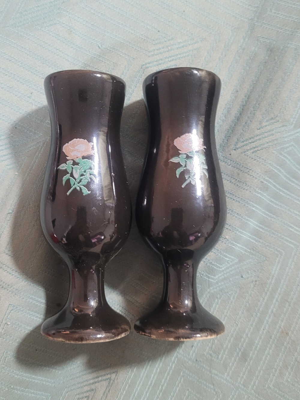 Tequila Rose Black Shot Glasses with Pink Rose Motif - Pair